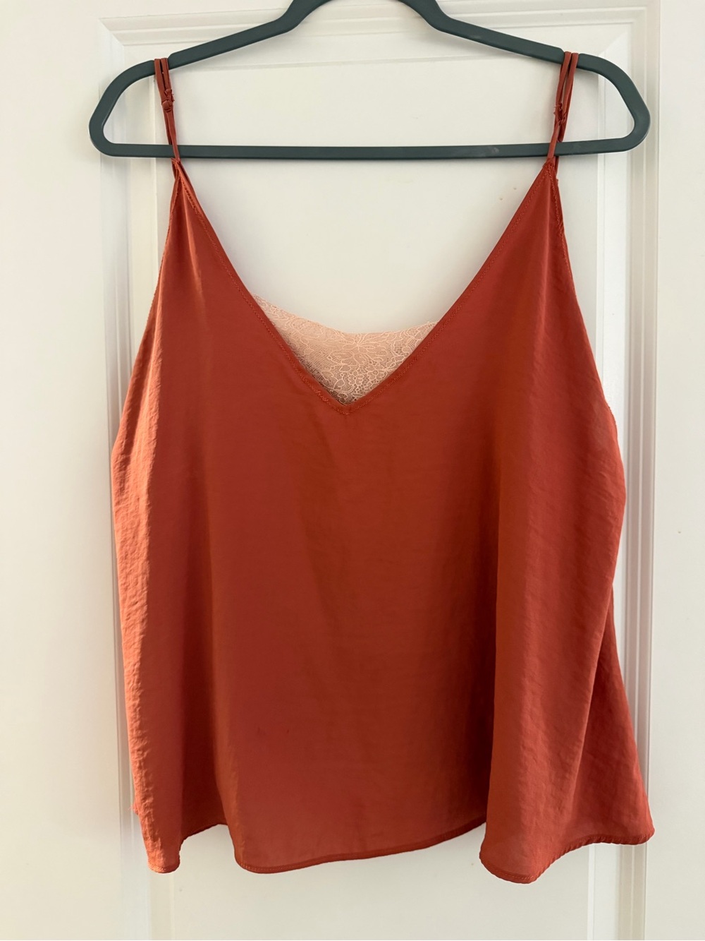 Free People Satin V-Neck Cami in Rust Orange